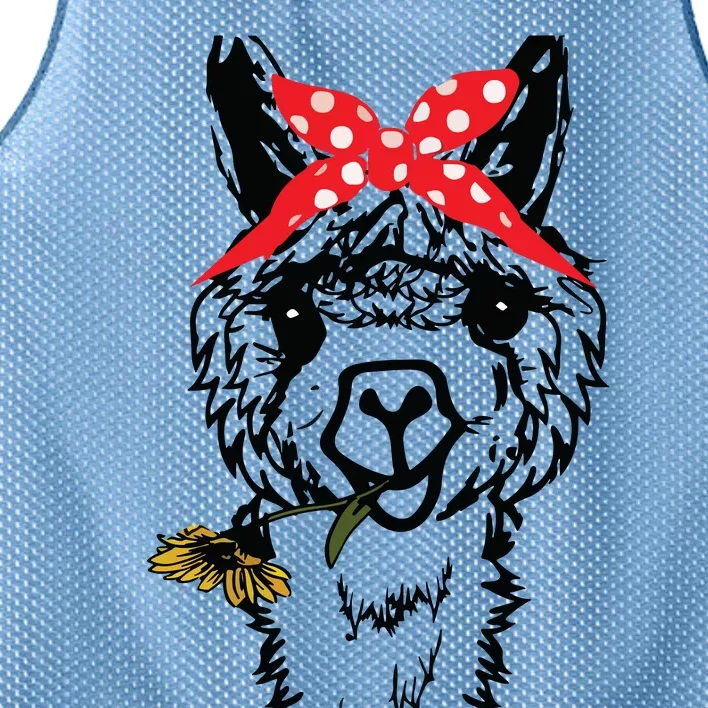 Womens Llama Bandana Alpaca Llama Animal Graphics Funny Mesh Reversible Basketball Jersey Tank