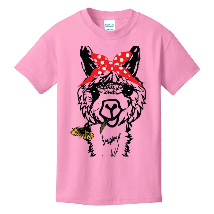 Womens Llama Bandana Alpaca Llama Animal Graphics Funny Kids T-Shirt