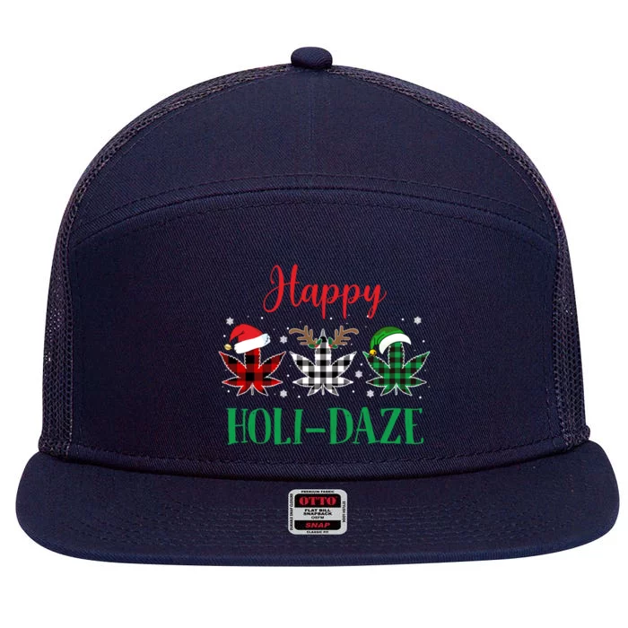 Weed Leaf Buffalo Plaid Christmas Happy Holigiftdaze Gift 7 Panel Mesh Trucker Snapback Hat