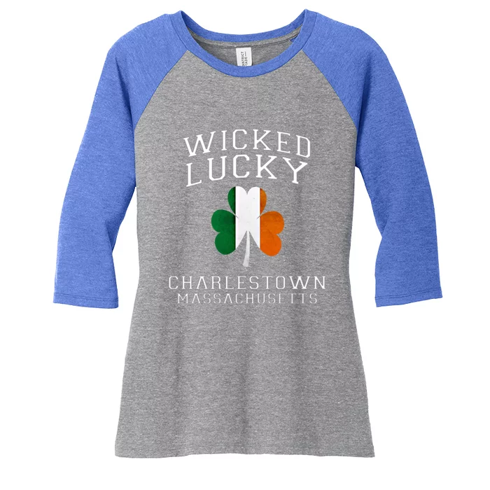 Wicked Lucky Charlestown Boston Massachusetts Irish Flag Great Gift Women's Tri-Blend 3/4-Sleeve Raglan Shirt