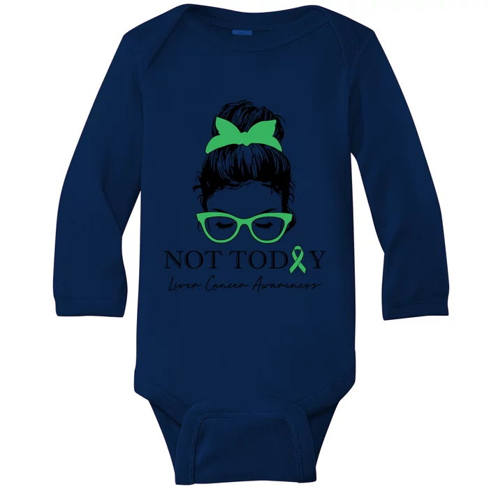 Wo Liver Cancer Awareness Messy Bun Liver Cancer Warrior Cute Gift Baby Long Sleeve Bodysuit