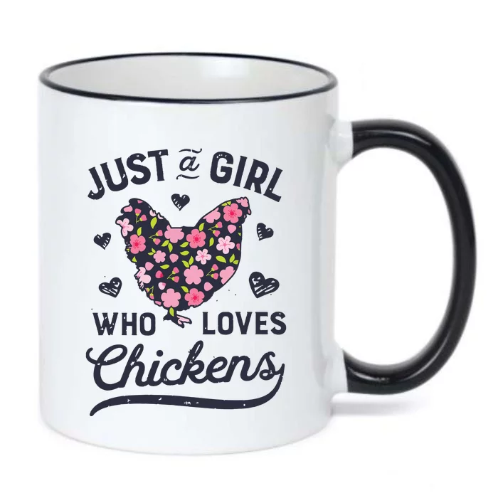 Who Loves Chickens Women Flowers Farm Black Color Changing Mug