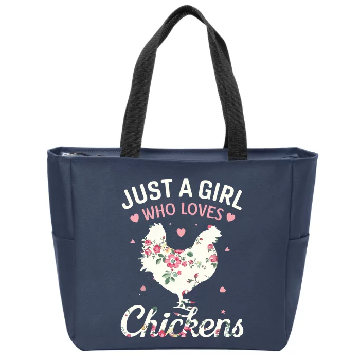 Who Loves Chickens Floral Farmer Zip Tote Bag