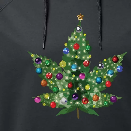 Weed Leaf Christmas Tree Pot Marijuana Thc Vape Reefer Hippy Performance Fleece Hoodie