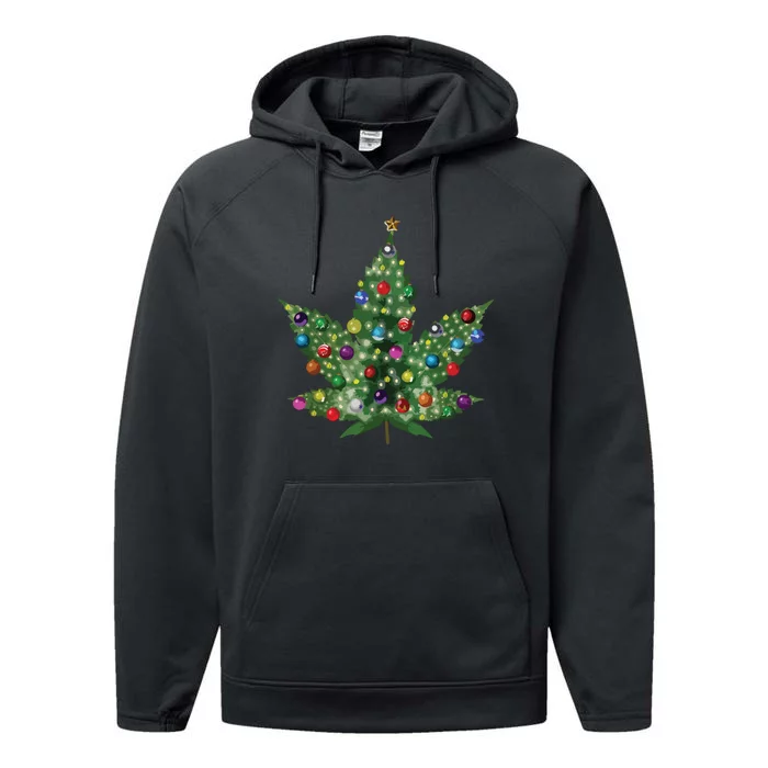 Weed Leaf Christmas Tree Pot Marijuana Thc Vape Reefer Hippy Performance Fleece Hoodie