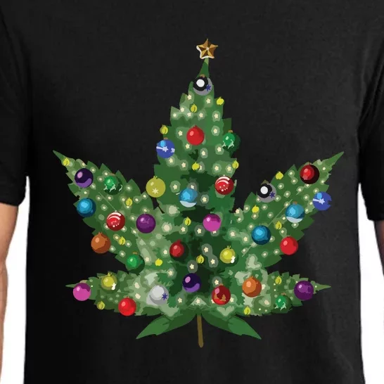 Weed Leaf Christmas Tree Pot Marijuana Thc Vape Reefer Hippy Pajama Set