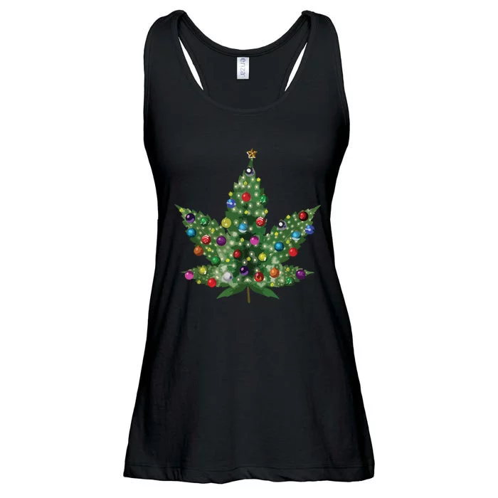 Weed Leaf Christmas Tree Pot Marijuana Thc Vape Reefer Hippy Ladies Essential Flowy Tank