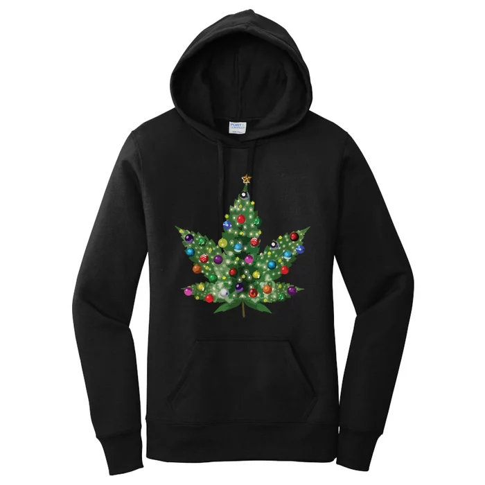 Weed Leaf Christmas Tree Pot Marijuana Thc Vape Reefer Hippy Women's Pullover Hoodie