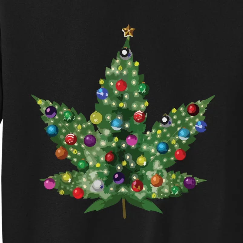 Weed Leaf Christmas Tree Pot Marijuana Thc Vape Reefer Hippy Tall Sweatshirt