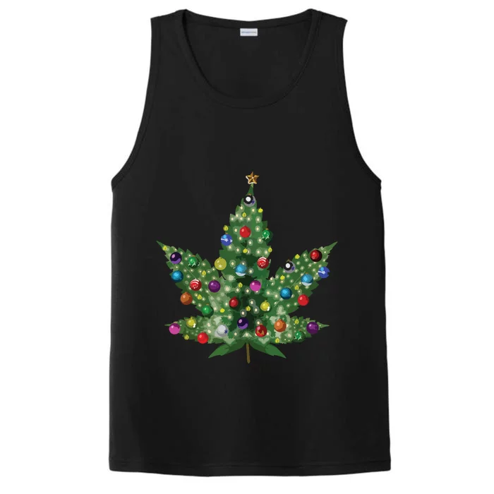 Weed Leaf Christmas Tree Pot Marijuana Thc Vape Reefer Hippy Performance Tank