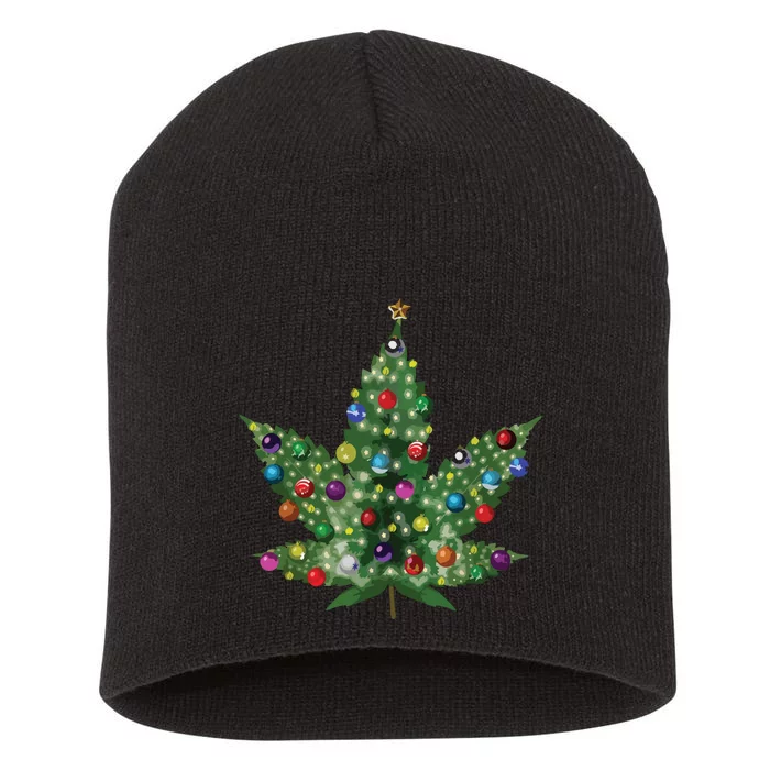 Weed Leaf Christmas Tree Pot Marijuana Thc Vape Reefer Hippy Short Acrylic Beanie