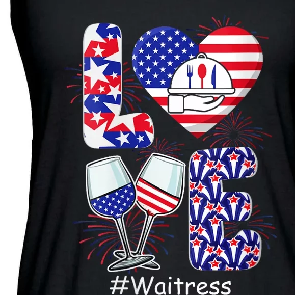 Womens LOVE Costume Waitress 4th July American Flag Fireworks Ladies Essential Flowy Tank