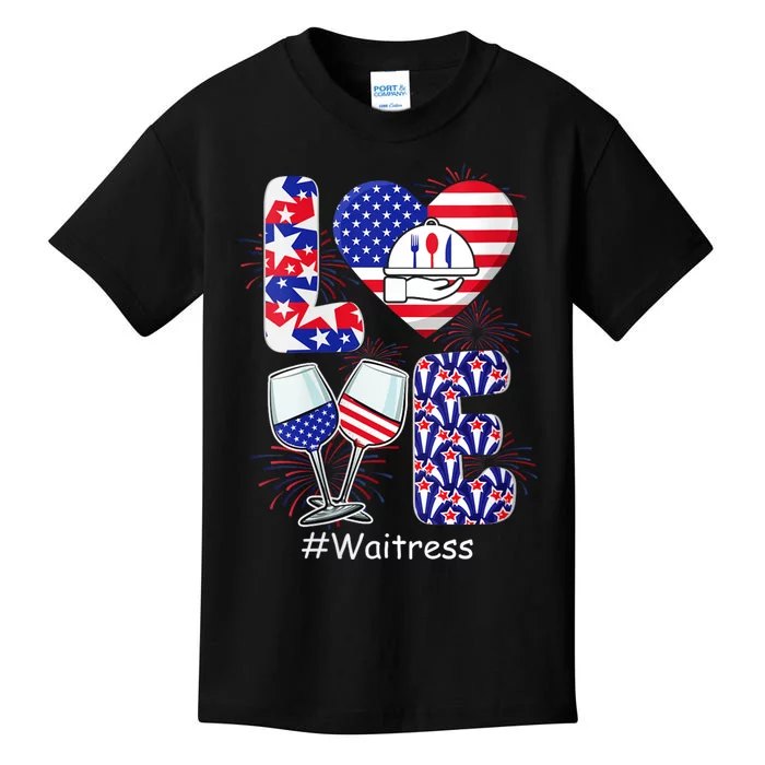 Womens LOVE Costume Waitress 4th July American Flag Fireworks Kids T-Shirt