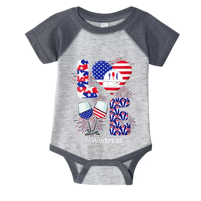 Womens LOVE Costume Waitress 4th July American Flag Fireworks Infant Baby Jersey Bodysuit