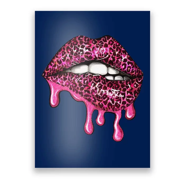 Women Leopard Cheetah Lips Print Flow Down Poster