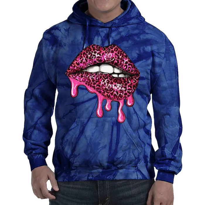 Women Leopard Cheetah Lips Print Flow Down Tie Dye Hoodie