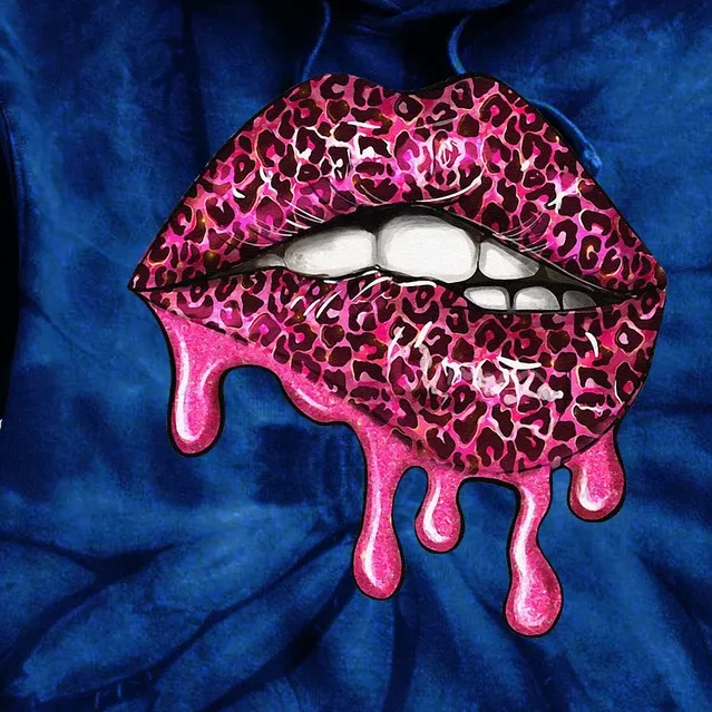 Women Leopard Cheetah Lips Print Flow Down Tie Dye Hoodie