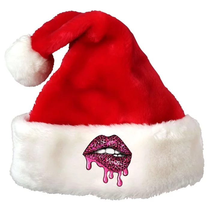 Women Leopard Cheetah Lips Print Flow Down Premium Christmas Santa Hat