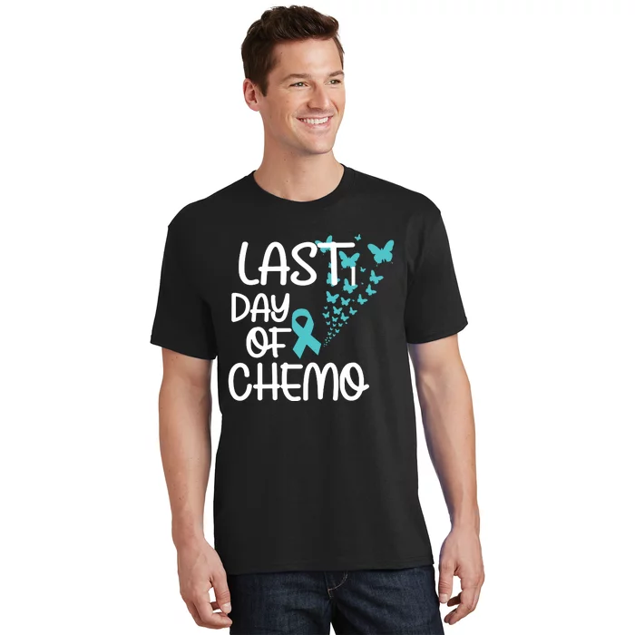 Women Last Day Of Chemo Cute Graphic Ovarian Cancer Awareness Vneck T-Shirt