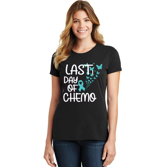 Women Last Day Of Chemo Cute Graphic Ovarian Cancer Awareness Vneck Women's T-Shirt