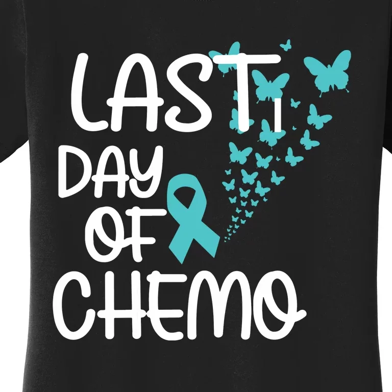 Women Last Day Of Chemo Cute Graphic Ovarian Cancer Awareness Vneck Women's T-Shirt