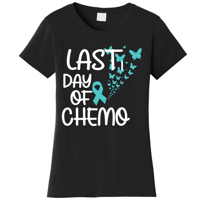 Women Last Day Of Chemo Cute Graphic Ovarian Cancer Awareness Vneck Women's T-Shirt