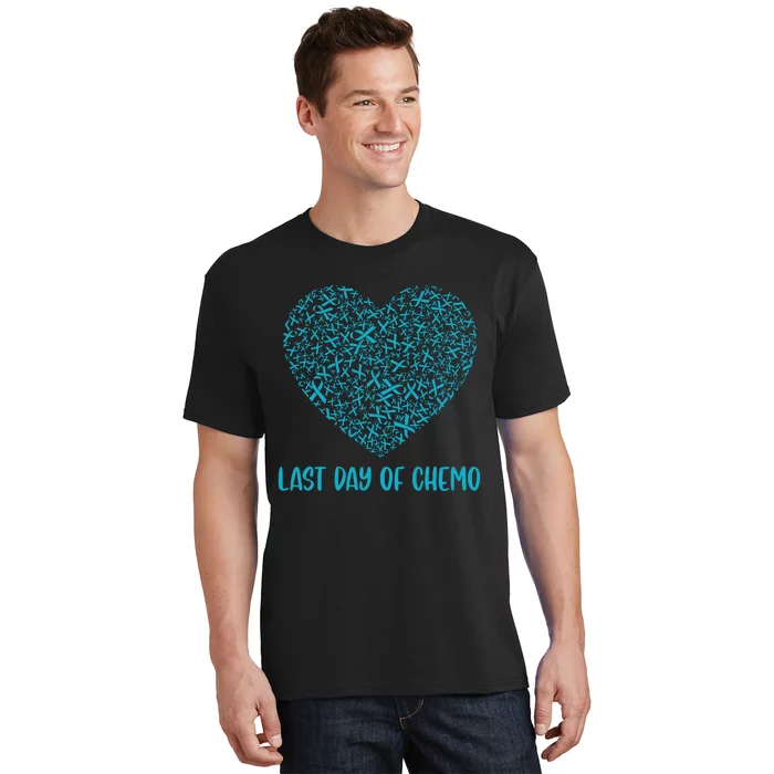 Women Last Day Of Chemo Ovarian Cancer Survivor Teal Ribbon Heart Tank Top T-Shirt