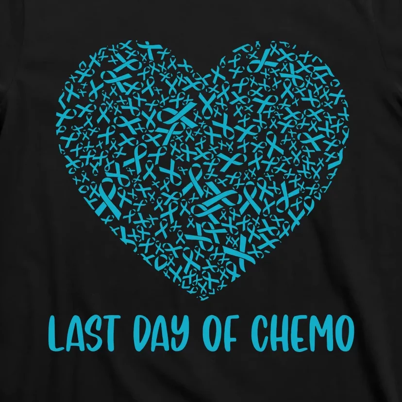 Women Last Day Of Chemo Ovarian Cancer Survivor Teal Ribbon Heart Tank Top T-Shirt