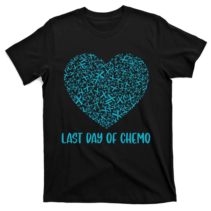 Women Last Day Of Chemo Ovarian Cancer Survivor Teal Ribbon Heart Tank Top T-Shirt