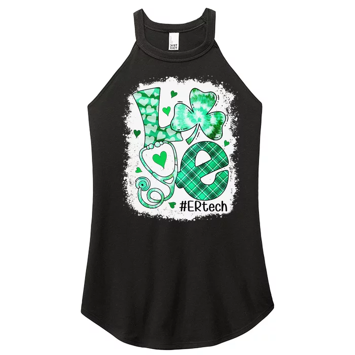 Womens Love ER Tech Life Bleached Saint Patrick's Day Shamrock Women’s Perfect Tri Rocker Tank