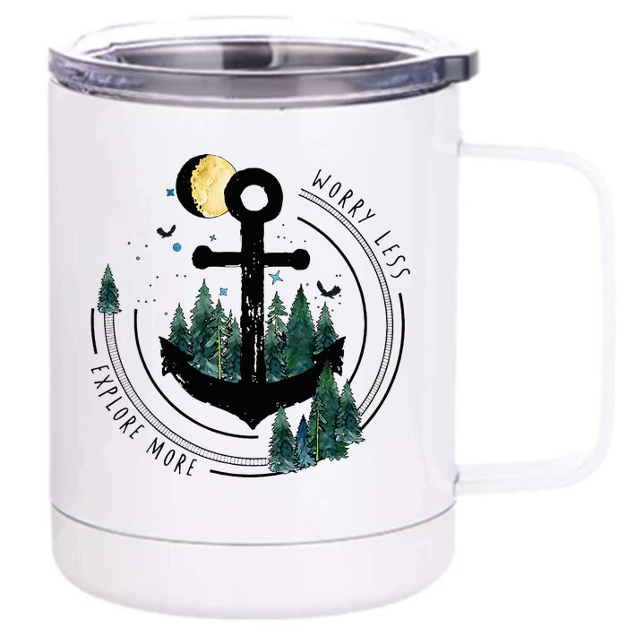 Worry Less Explore More Retro River Camper Graphic Front & Back 12oz Stainless Steel Tumbler Cup