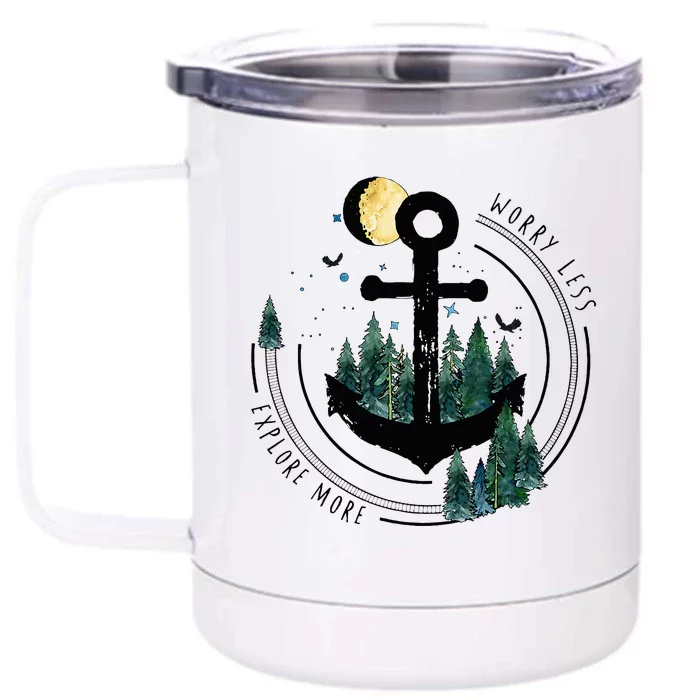 Worry Less Explore More Retro River Camper Graphic Front & Back 12oz Stainless Steel Tumbler Cup