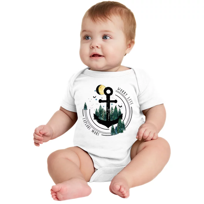 Worry Less Explore More Retro River Camper Graphic Baby Bodysuit