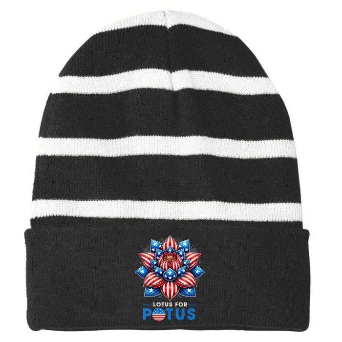 Wo Lotus For Potus Kamala Harris 2024 President Striped Beanie with Solid Band