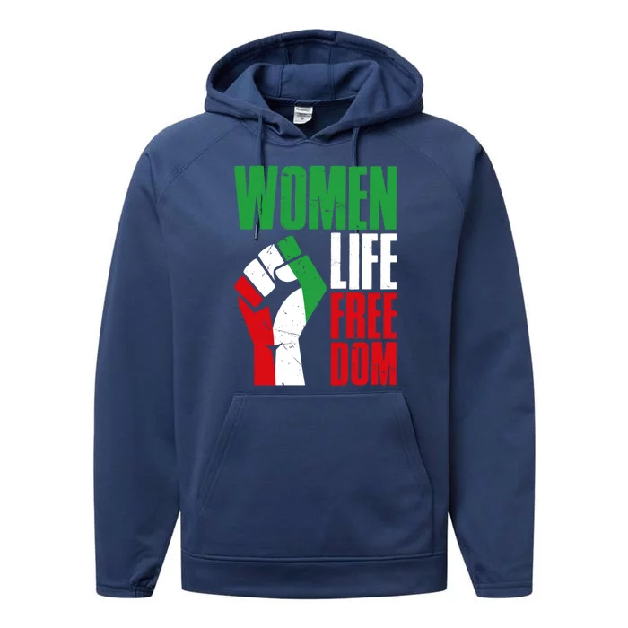 Wo Life Freedom Vintage Iranian Distressed Free Iran Funny Gift Performance Fleece Hoodie