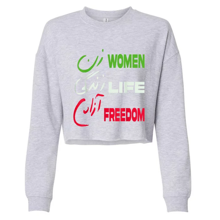 Women Life Freedom Zan Zendegi Azadi Farsi Support Iran Cropped Pullover Crew