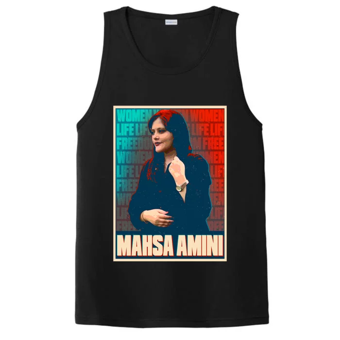 Women Life Freedom Mahsa Amini Vintage Poster Performance Tank