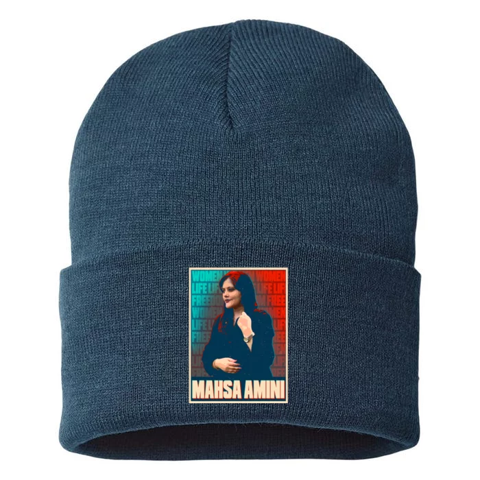 Women Life Freedom Mahsa Amini Vintage Poster Sustainable Knit Beanie