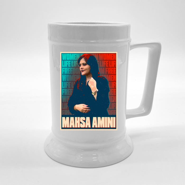 Women Life Freedom Mahsa Amini Vintage Poster Front & Back Beer Stein