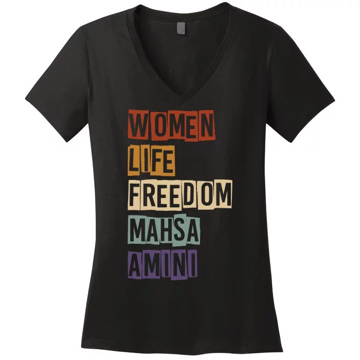 Women Life Freedom Mahsa Amini Rise With The Women Of Iran Women's V-Neck T-Shirt