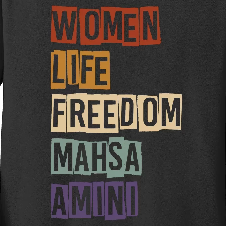 Women Life Freedom Mahsa Amini Rise With The Women Of Iran Kids Long Sleeve Shirt