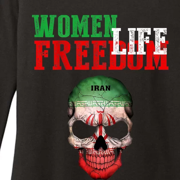 WOMEN LIFE FREEDOM, Skull Iranian Flag Women Of Iran Freedom Womens CVC Long Sleeve Shirt