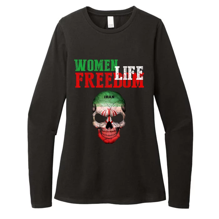 WOMEN LIFE FREEDOM, Skull Iranian Flag Women Of Iran Freedom Womens CVC Long Sleeve Shirt