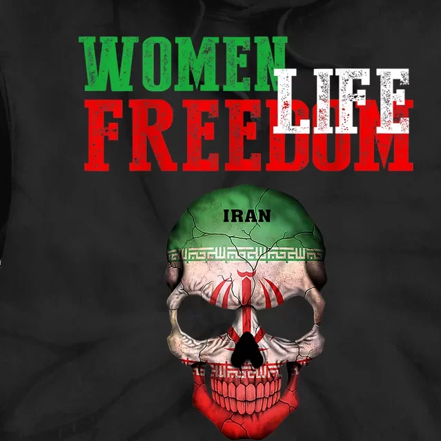 WOMEN LIFE FREEDOM, Skull Iranian Flag Women Of Iran Freedom Tie Dye Hoodie