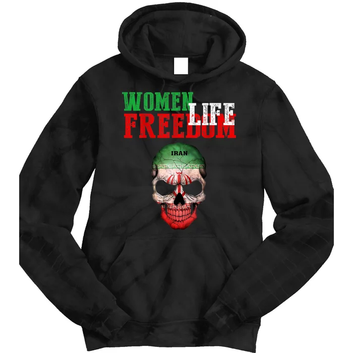 WOMEN LIFE FREEDOM, Skull Iranian Flag Women Of Iran Freedom Tie Dye Hoodie