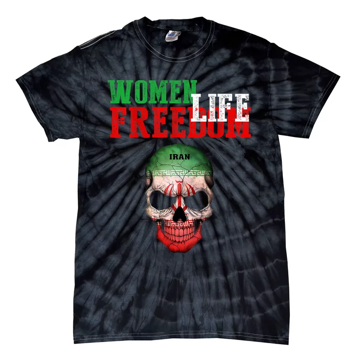 WOMEN LIFE FREEDOM, Skull Iranian Flag Women Of Iran Freedom Tie-Dye T-Shirt