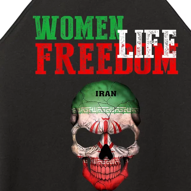 WOMEN LIFE FREEDOM, Skull Iranian Flag Women Of Iran Freedom Women’s Perfect Tri Rocker Tank