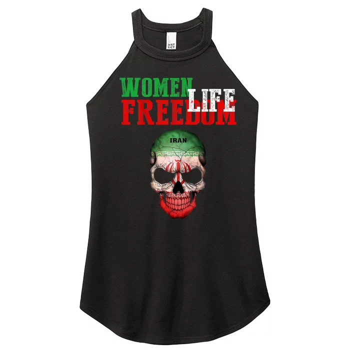 WOMEN LIFE FREEDOM, Skull Iranian Flag Women Of Iran Freedom Women’s Perfect Tri Rocker Tank