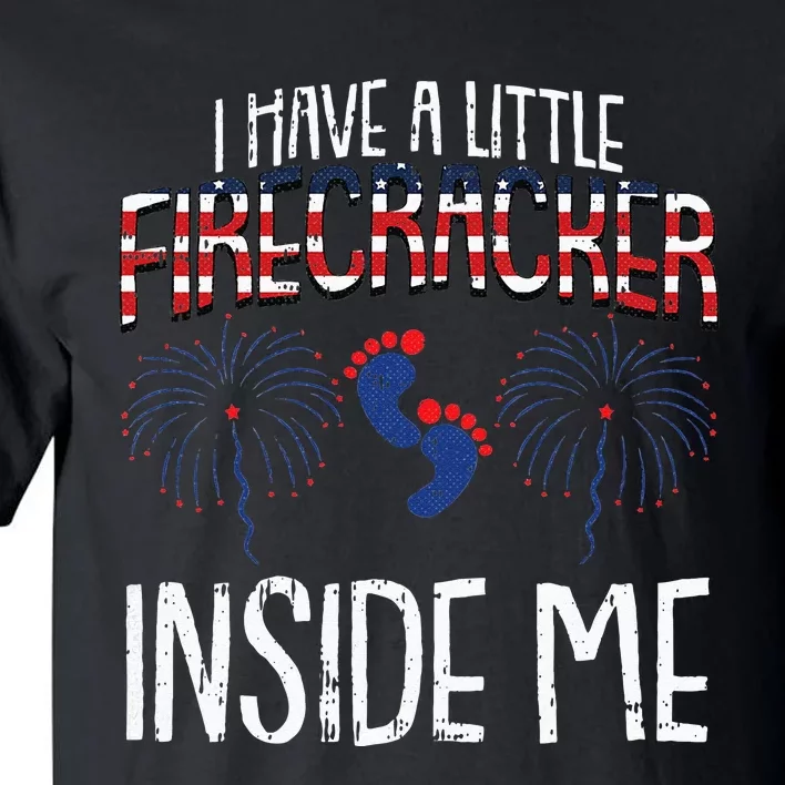 Womens Little Firecracker 4th Of July Pregnancy Announcement Tall T-Shirt