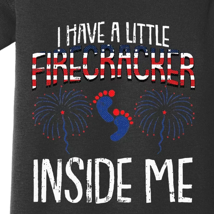 Womens Little Firecracker 4th Of July Pregnancy Announcement Baby Bodysuit